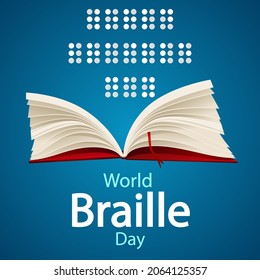 Open book for World Braille Day, vector art illustration.