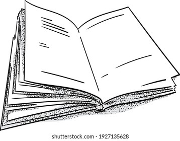 Open book. World book day, 23th April, International day of Education. Monochrome hand drawn vector illustration with lines and dots