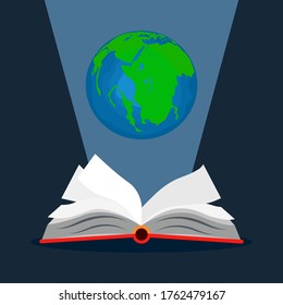 Open a book and the world.Concept books can create the world.Vector illustration