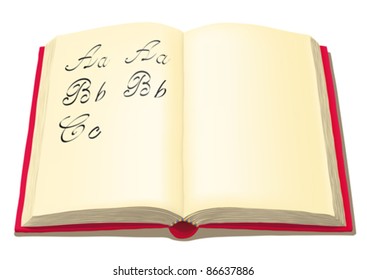 Open book, with writing, vector illustration.