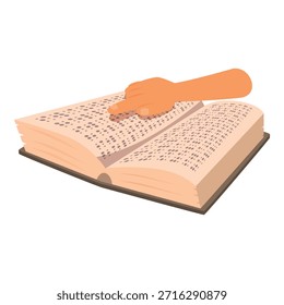 Libro abierto escrito en braille, dedos tocando los puntos elevados, aprendizaje y conocimiento para personas ciegas