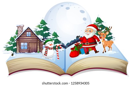 Open book Xmas theme illustration