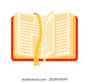 Open book with yellow bookmark showing pages with text and lines