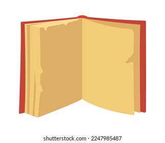 Abrir libro con un manuscrito amarillo de papel plano. Ilustración del vector