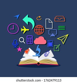 Open the book.Educational concepts and information search.Vector illustration