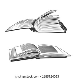 Open books black silhouettes. Book reading icons vector illustration isolated on white for library logo or education symbol