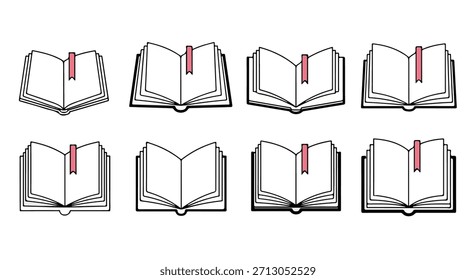 Libros abiertos con marcadores, varios ángulos