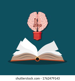 Open books and brain ideas.The concept of education and knowledge search creates ideas