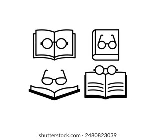 open books with glasses symbol sign icon vector design black white color simple line illustration collections