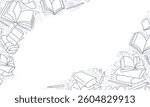 Open books. Hand drawn illustration. Vector line doodle corner design. Sketch for education, knowledge, literature to school on transparent background. Encyclopedia, story, dictionary. Editable stroke