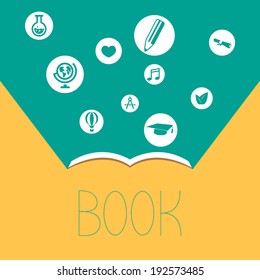 Open books and icons of science