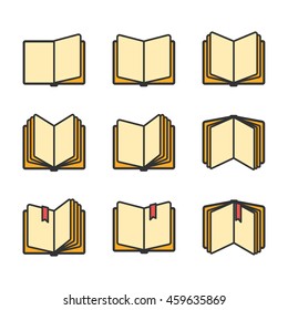 Open books icons set isolated over white. Vector illustration