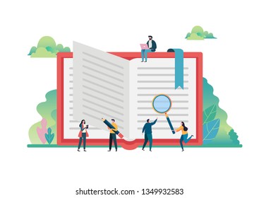 Open books imagination concept. World Book Day, 23 April. education, consulting, college, school. Flat vector illustration modern character design. For a landing page, banner, flyer, web page.