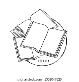 Open books. Learning, reading, library. Linear illustration.