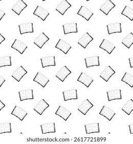 Open books seamless pattern. Vector graphic line ink hand drawn design. Minimalism, monochrome. reading, education, bookstore, science for package, cosmetic, textile, cards.
