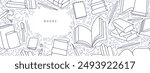 Open books vector design. Literature education, library literature, lesson at school, lecture for reading and study, office with pen on white background. Sketch line art template. Editable stroke