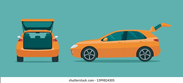 
Сar with open boot. Side and back view. Vector flat style illustration