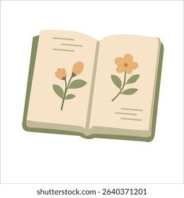 Open Botanical Book with Floral Illustrations Flat Vector Design