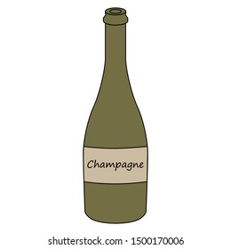 Open bottle of champagne with a label