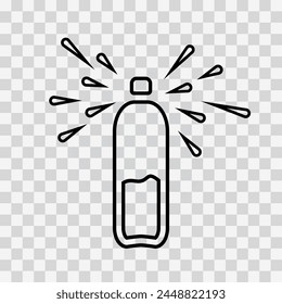 Open bottle icon with water splash in line style. Vector illustration isolated on transparent background
