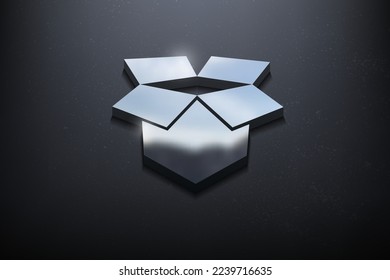 Open Box 3D Logo Design, Shiny Mockup Logo with Textured Wall. Realistic Vector