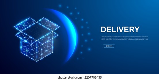 Open box 3d polygonal symbol for landing page template. Low poly Giftbox illustration for promo banner design. Delivery design illustration concept.