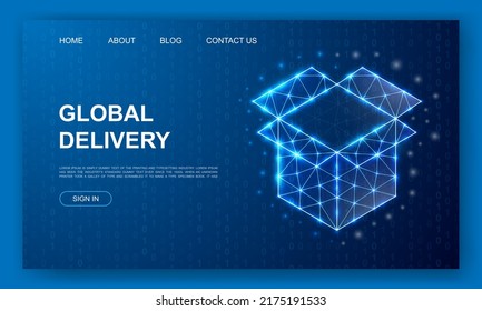 Open box 3d polygonal website template. Delivery design illustration concept. Low poly Giftbox symbol for homepage, promotion banner design.