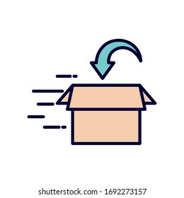 Casilla abierta con línea de flecha y diseño de icono de estilo de relleno, logística de entrega transporte transporte transporte transporte almacén de servicios industria y tema global Ilustración de vectores