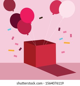 Open box with balloons vector.Holiday background  