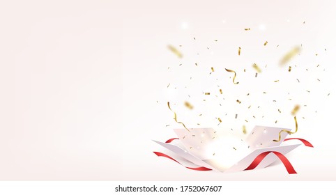 Open box banner with gold confetti 