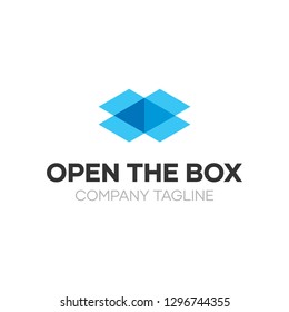 Open Box Blue Delivery Logo Design Template