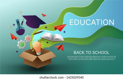 Open the box and open a book, the concept of modern education is a vertical vector.
