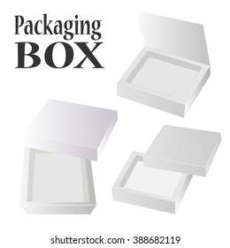 Open Box For Candy Or Your Idea. Set of White Boxes on White Background