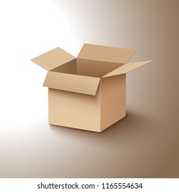 Open box cardboard mockup. Open carton cardboard box container package for delivery shipping.