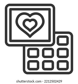 Open box of chocolates with hearts on the box - icon, illustration on white background, outline style