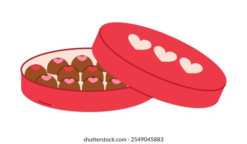 Open box of chocolates. Valentine's day gift. Isolated flat vector  illustration