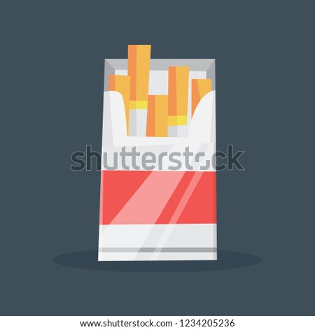 Open box with cigarette inside. Tobacco pack. Bad addiction concept. Isolated flat vector illustration