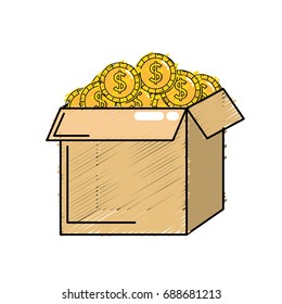 open box with coins cash money inside