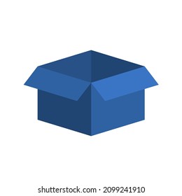 open box color flat illustration isolated on white background. empty open box blue color flat illustration for your business design