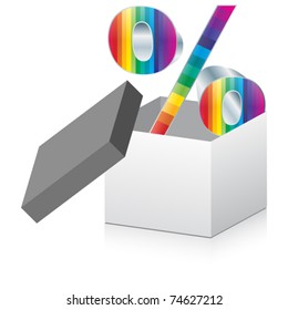 open box with colorful percent sign