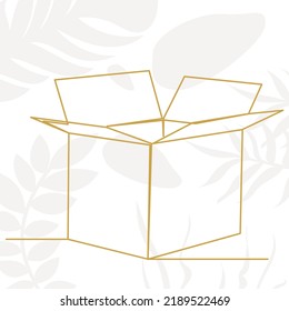 Open Box Drawing By One Continuous Line, On Abstract Background Vector