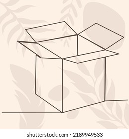 Open Box Drawing By One Continuous Line, On Abstract Background Vector