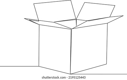 Open Box Drawing By One Continuous Line, Vector