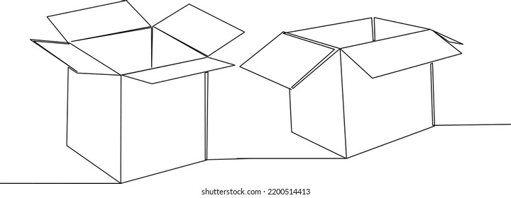 Open Box Drawing By One Continuous Line, Vector