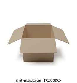 Open box. Empty paper parcel. Realistic carton. Vector illustration