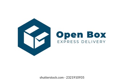 Open box express delivery logo design. Polygon shape with box open. Usable for delivery, logistic, shipping, and transport logo