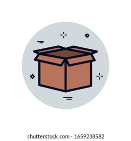 diseño de icono de estilo de bloque de relleno de caja abierta, logística de entrega transporte almacén de servicios de envío industria y tema global Ilustración de vectores