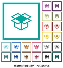 Open box flat color icons with quadrant frames on white background