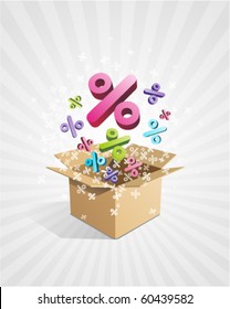 Abrir caja con fondo vectorial 3d de color de la mosca