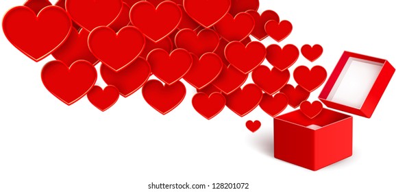 Open box with flying hearts